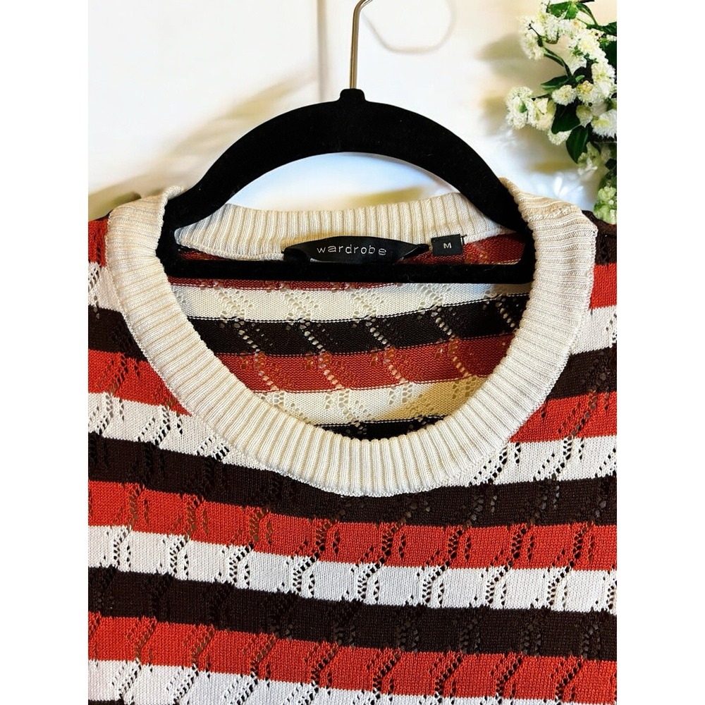 Wardrobe Brand Knit Top Short-Sleeve Crew Neck Sz Med Vintage Vibes - Picture 3 of 15
